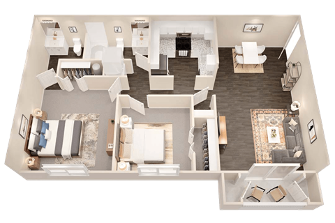 Floor plan for 2 beds, 1.5 baths, 750 sqft